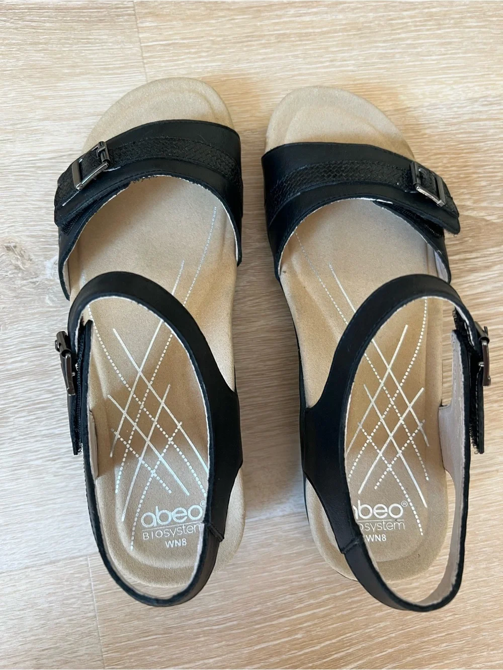 ABEO Nora NW0269 Black Leather Orthotic Sandals Women's Size 8 Neutral Comfort